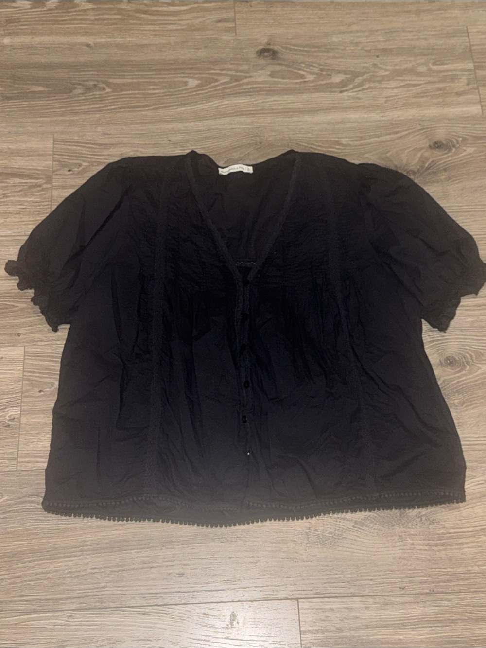 Abercrombie & Fitch Black V-Neck Button Front Blouse